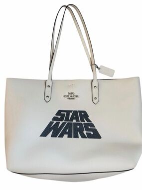 Coach Star Wars Tote Bag Large Cream Pebbled Leather Carryall Collab AS IS